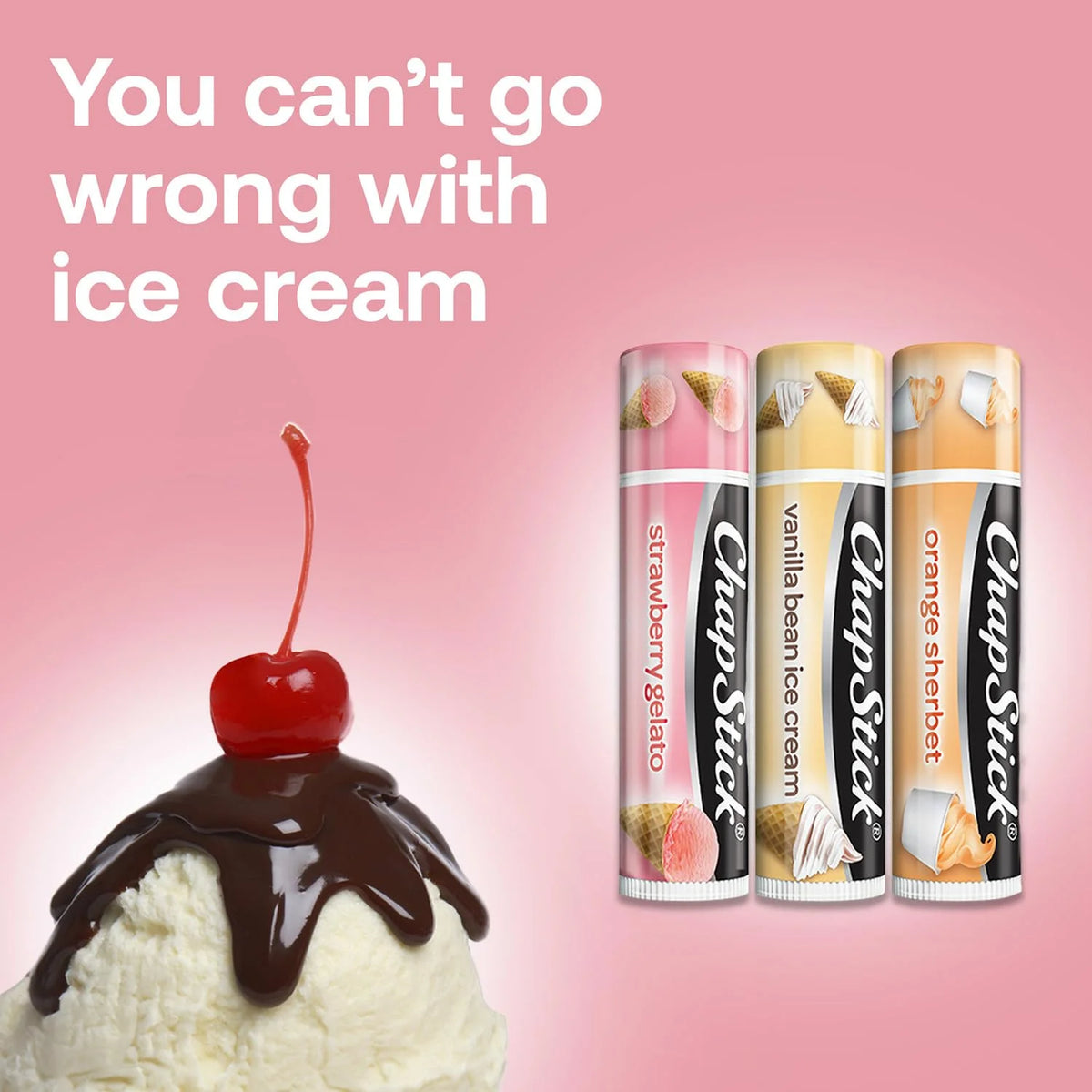ChapStick Lip Care Set, Ice Cream Collection 3-Pack – Strawberry Gelato, Vanilla Bean Ice Cream, Orange Sherbet Lip Balm, 0.15 Oz Ea