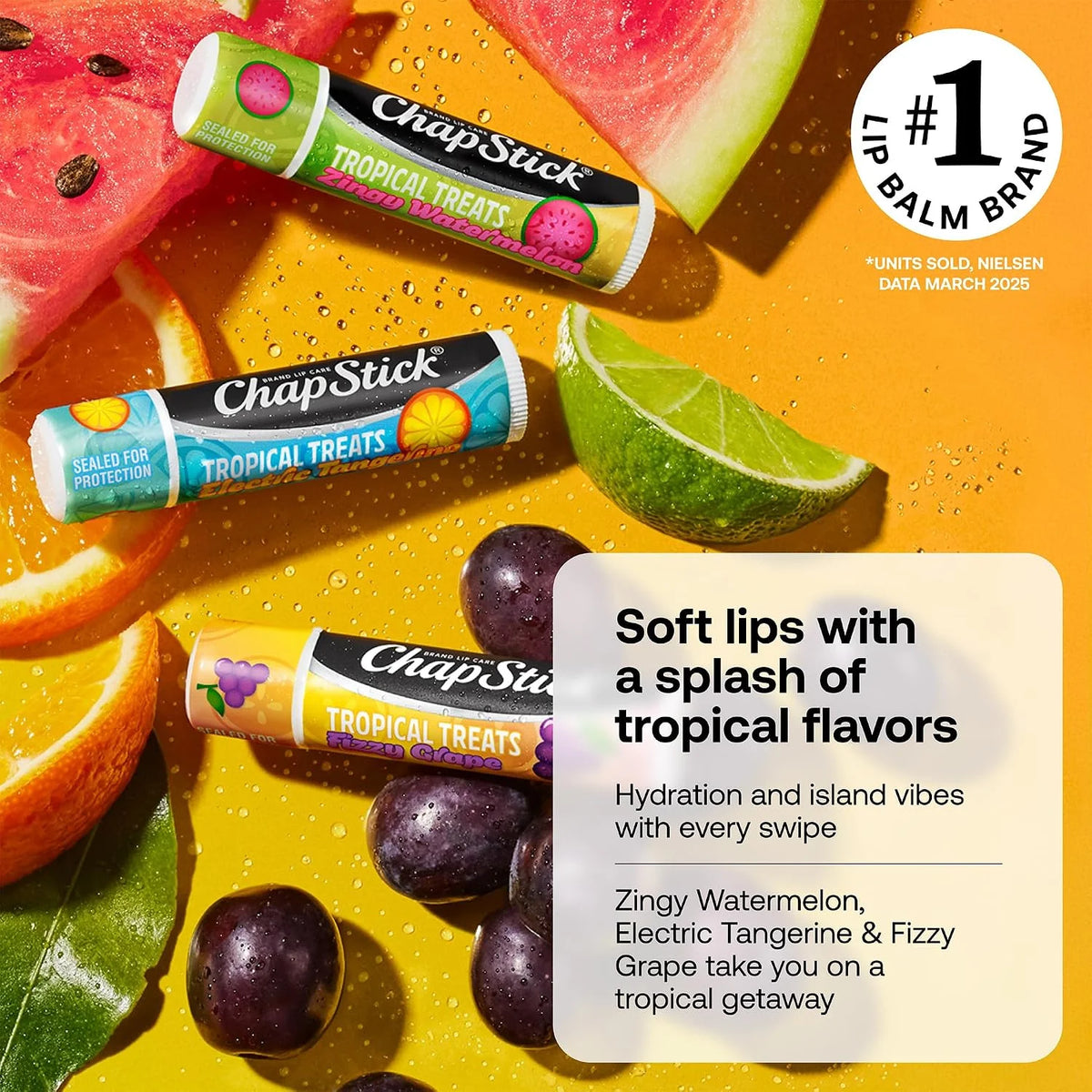 ChapStick Lip Balm, Tropical Treats 3-Pack (9 Sticks), 0.15 Oz Ea