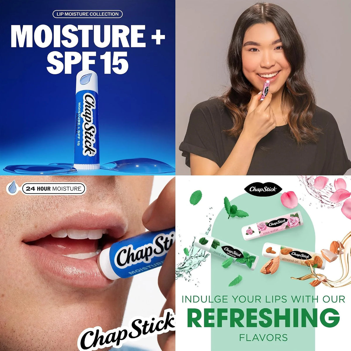 ChapStick Lip Balm Set, SPA Collection + 2 Moisture SPF 15, 0.15 Oz Ea