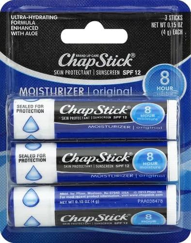 ChapStick Moisturizer Original Lip Balm Tubes, SPF 15 and Skin Protectant - 0.15 Oz, 3 Count (Pack of 2)