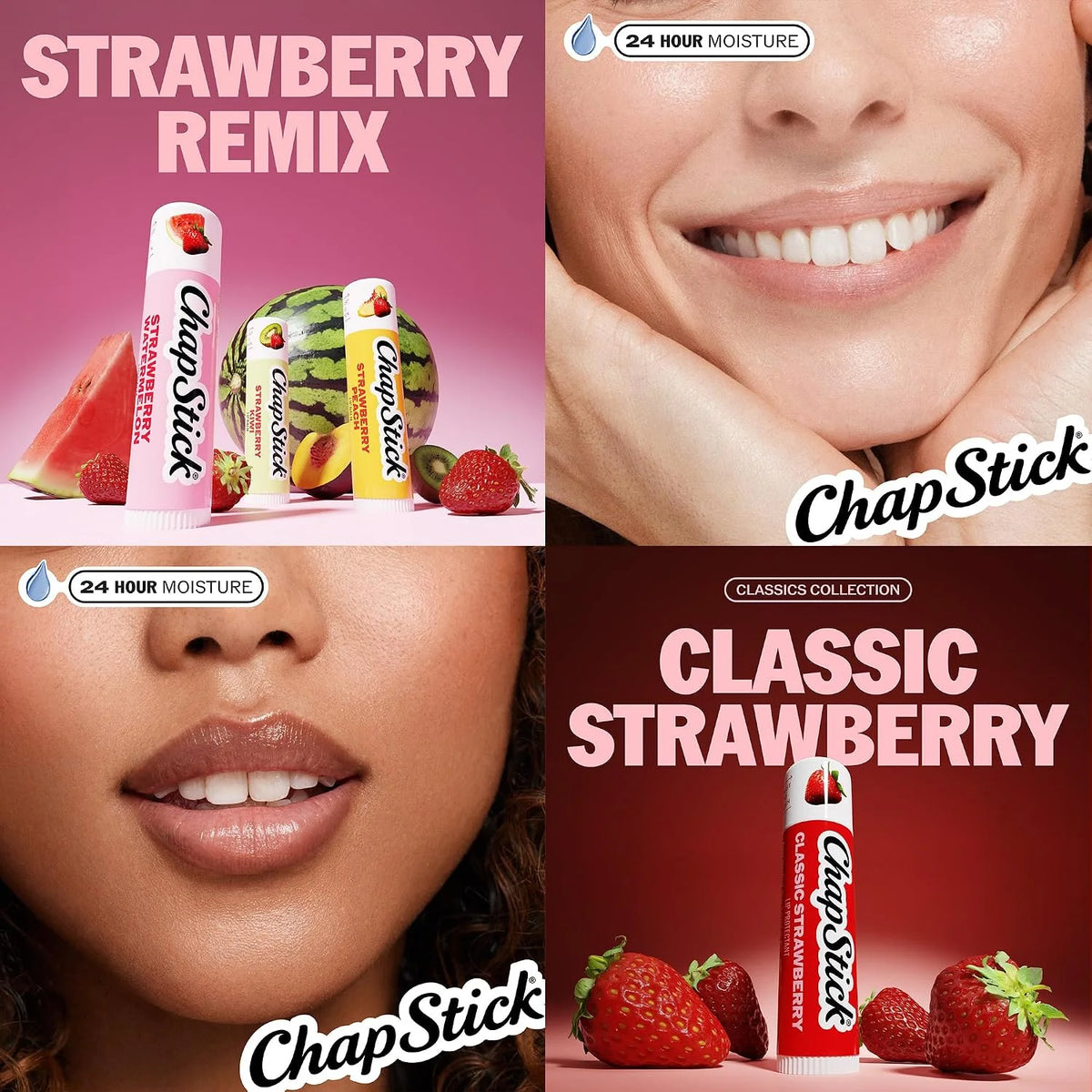 ChapStick Lip Balm Set, Strawberry Remix + 2 Classic Strawberry, 0.15 Oz Ea