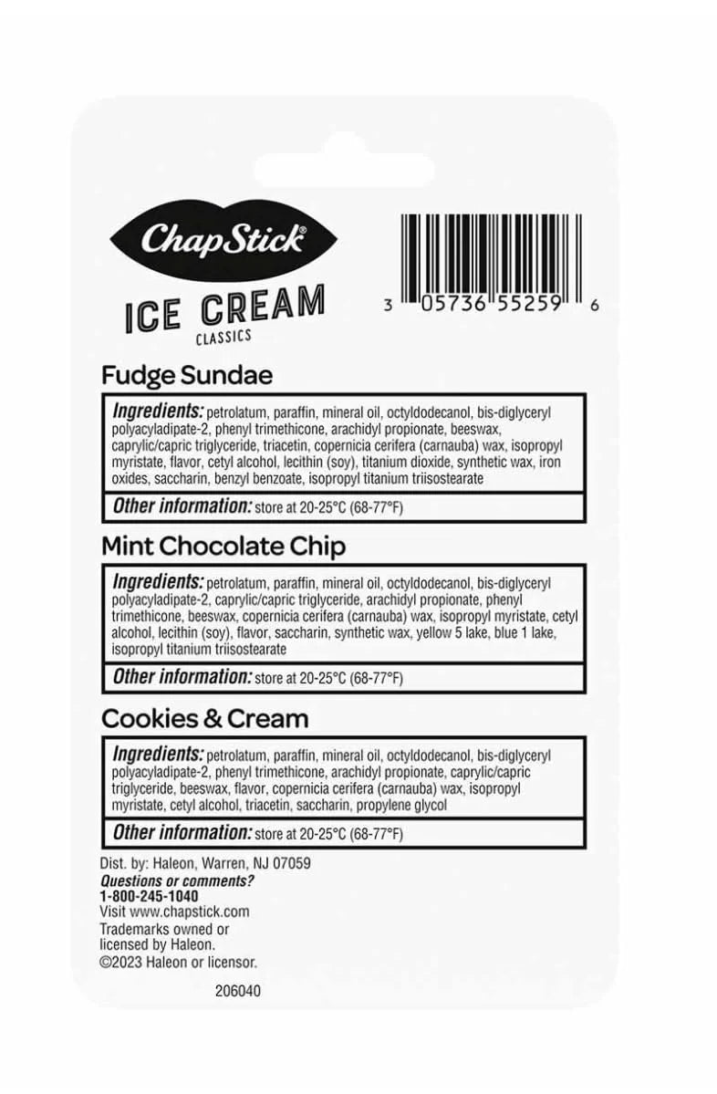 ChapStick Lip Moisturizer, Ice Cream 0.15 Oz Each 3 Sticks
