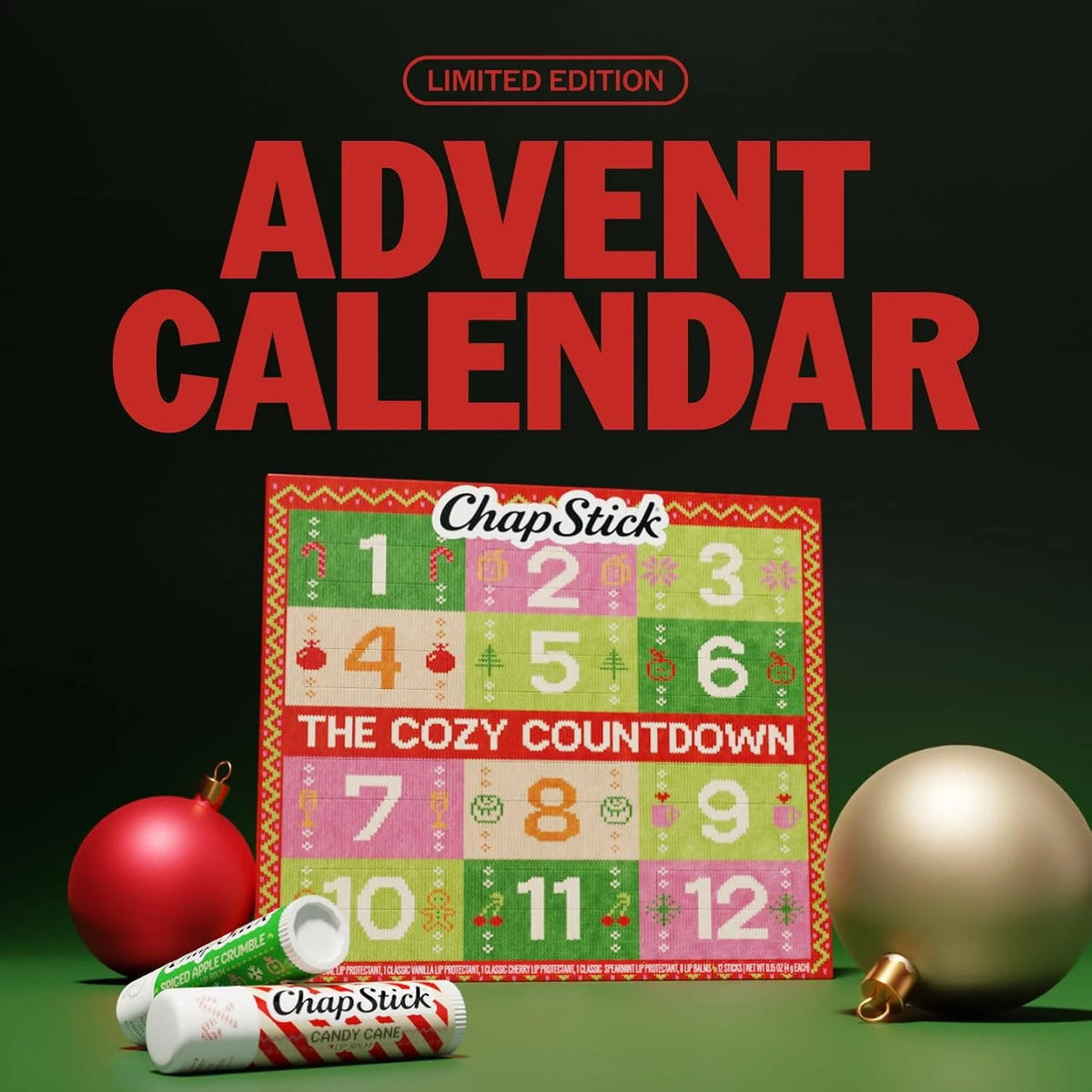 ChapStick Cozy Countdown Advent Calendar Flavored Lip Balm Set, 12-Pack