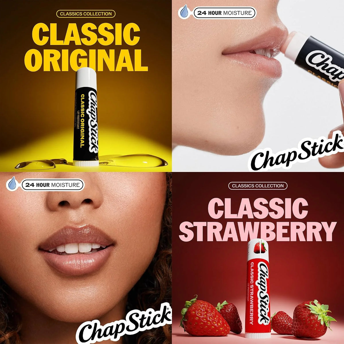 ChapStick Classic Lip Balm Set, 1 Original + 4 Strawberry, 0.15 Oz Ea