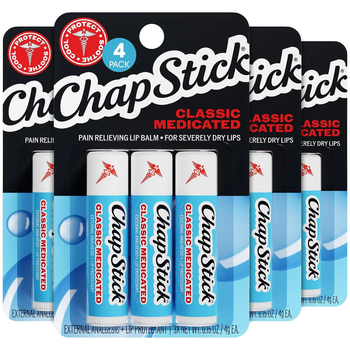 Chapstick ChapStick Classic Lip Balm Skin Protectant Bulk, 12 Count, Medicated Flavor, 0.15 Ounce