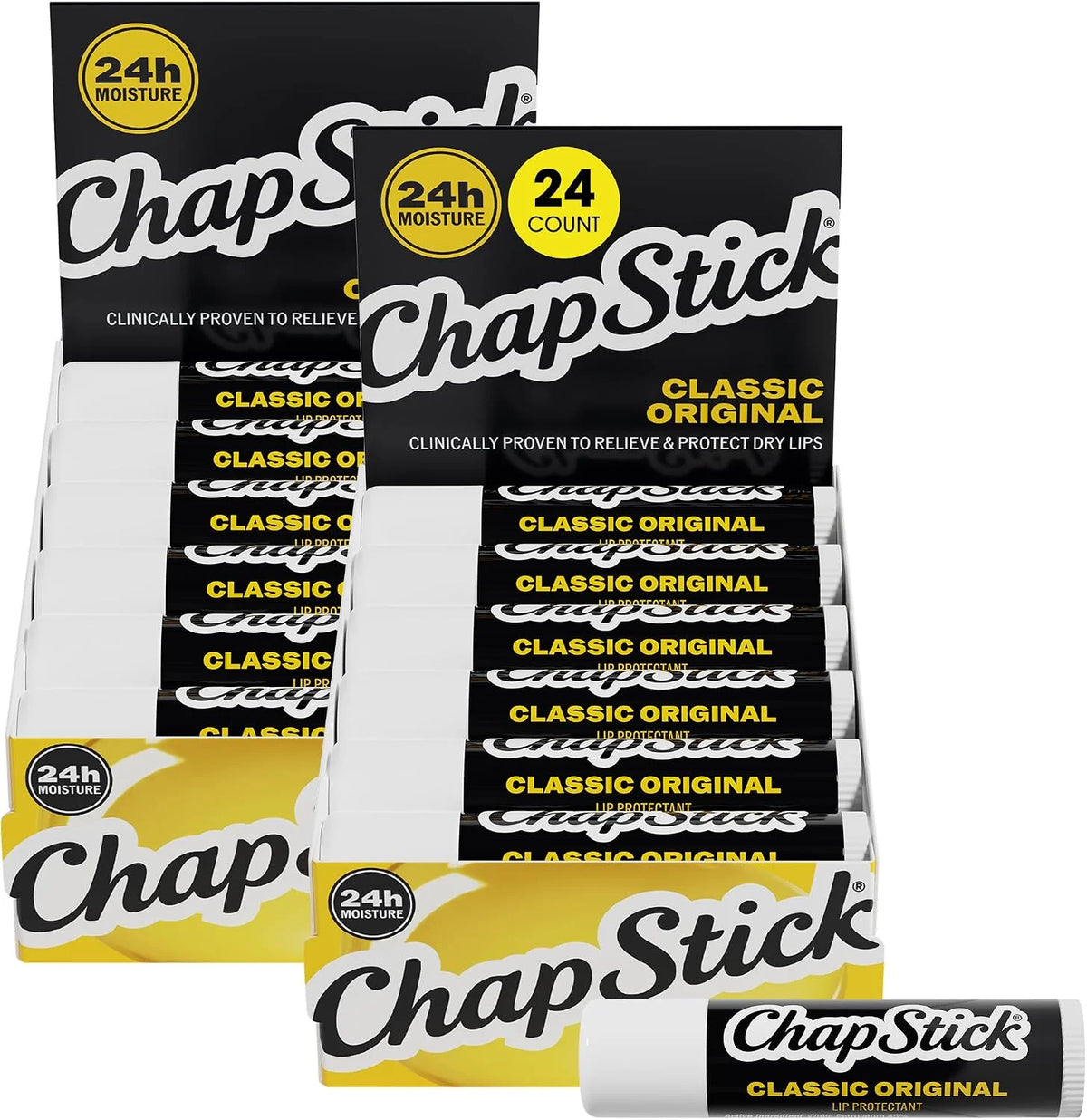 ChapStick Classic, Original Flavor Skin Protectant Flavored Lip Balm Tube,24 Count (Pack of 1)