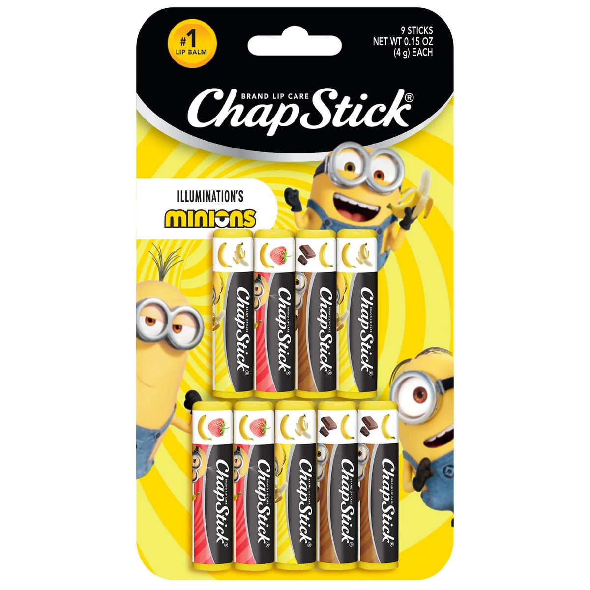 ChapStick Lip Balm, Minions Banana Variety Pack (9 Sticks), Party Favors for Kids, 0.15 Oz Ea