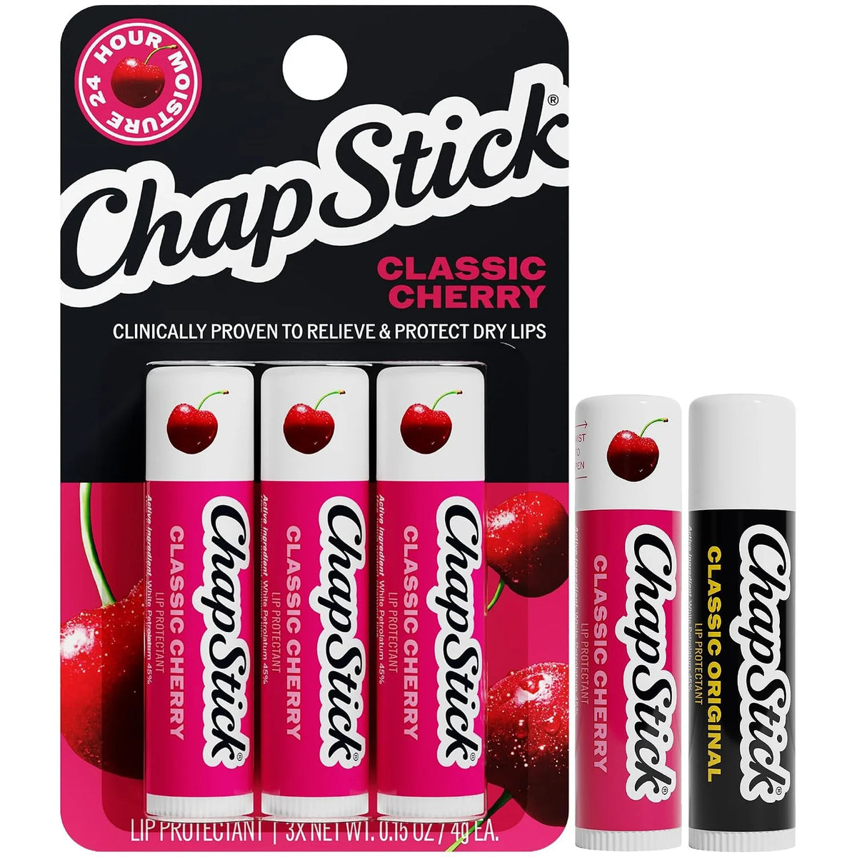 ChapStick Classic Lip Balm Set, Original + Cherry, 0.15 Oz Ea