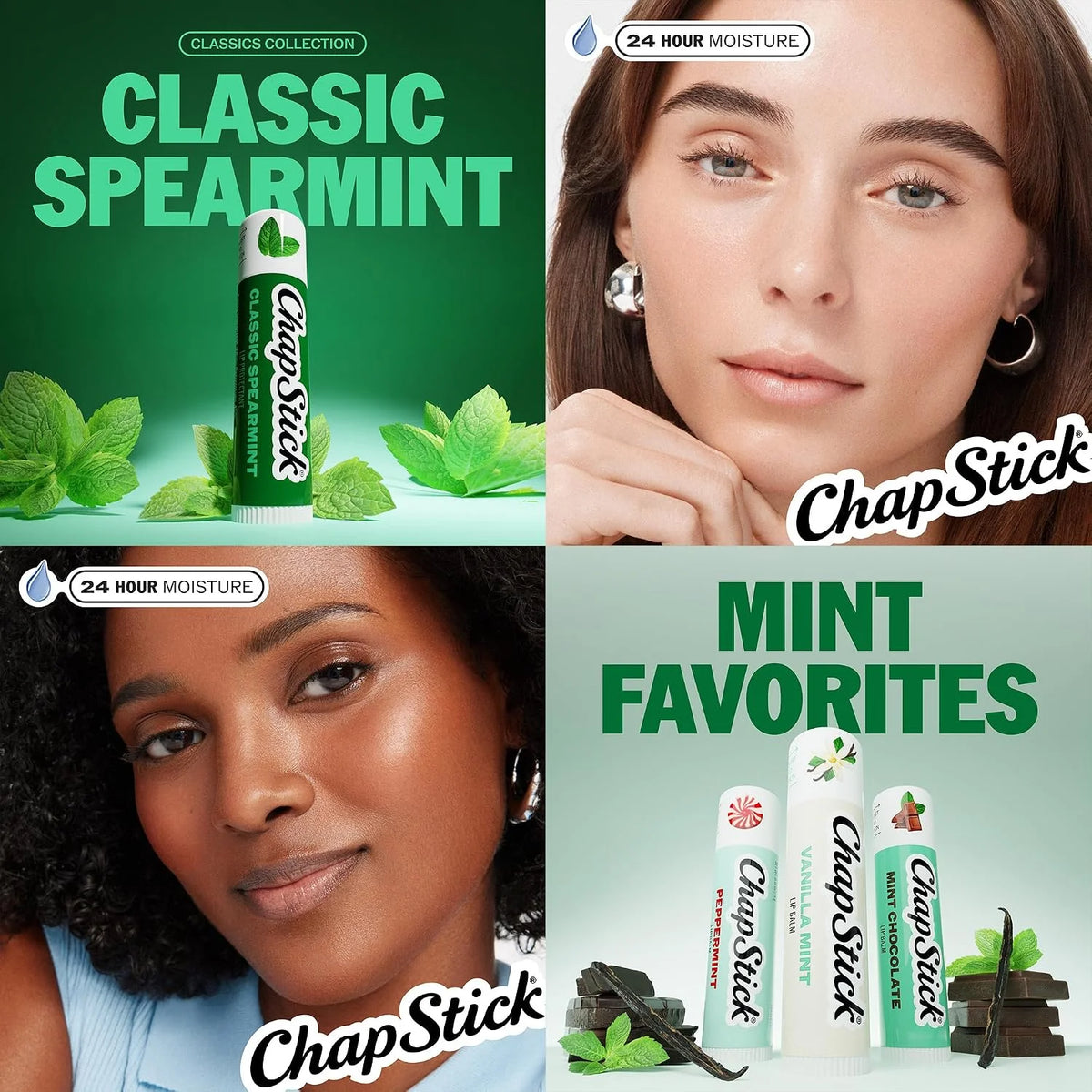 ChapStick Spearmint Lip Balms + Mint Favorites Variety Pack, 0.15 Oz Ea