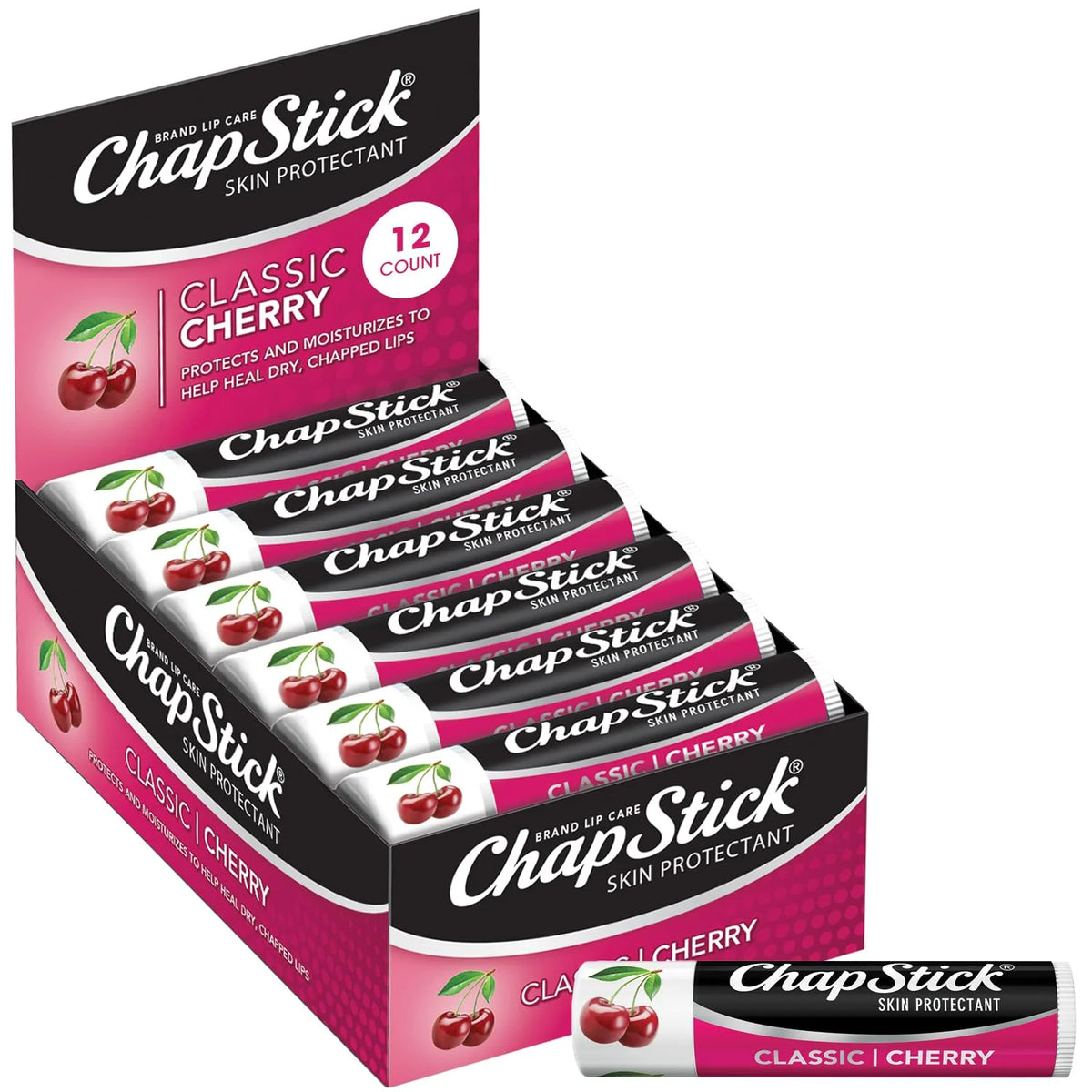 ChapStick Bulk Lip Balm, Classic Cherry 12-Pack, 0.15 Oz Ea