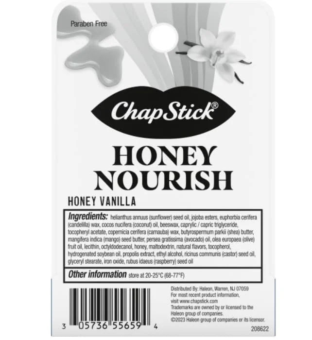 ChapStick Bulk Lip Balm Honey Nourish, Moisturizing Fomula with Shea Butter and Avocado Butter, Vitamin E, Honey Vanilla Flavor, Lip Care Tubes 0.15 oz, 72 ct case