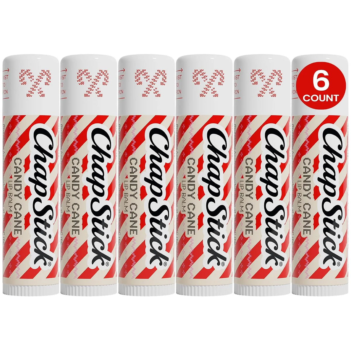 ChapStick Bulk Lip Balm, Candy Cane Sticks (6-Count), 0.15 Oz Ea