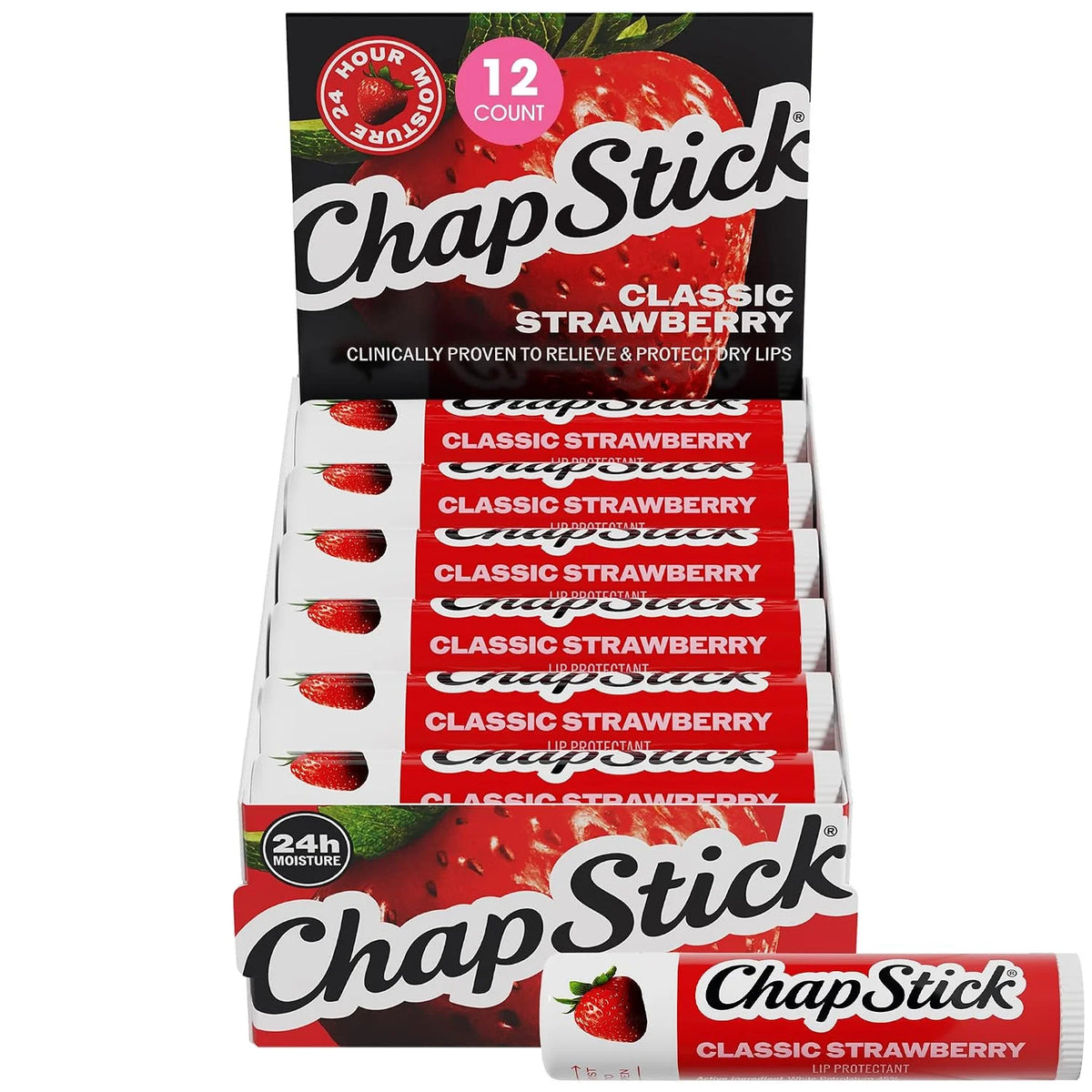 ChapStick Classic Strawberry Lip Balm, Bulk 12-Pack