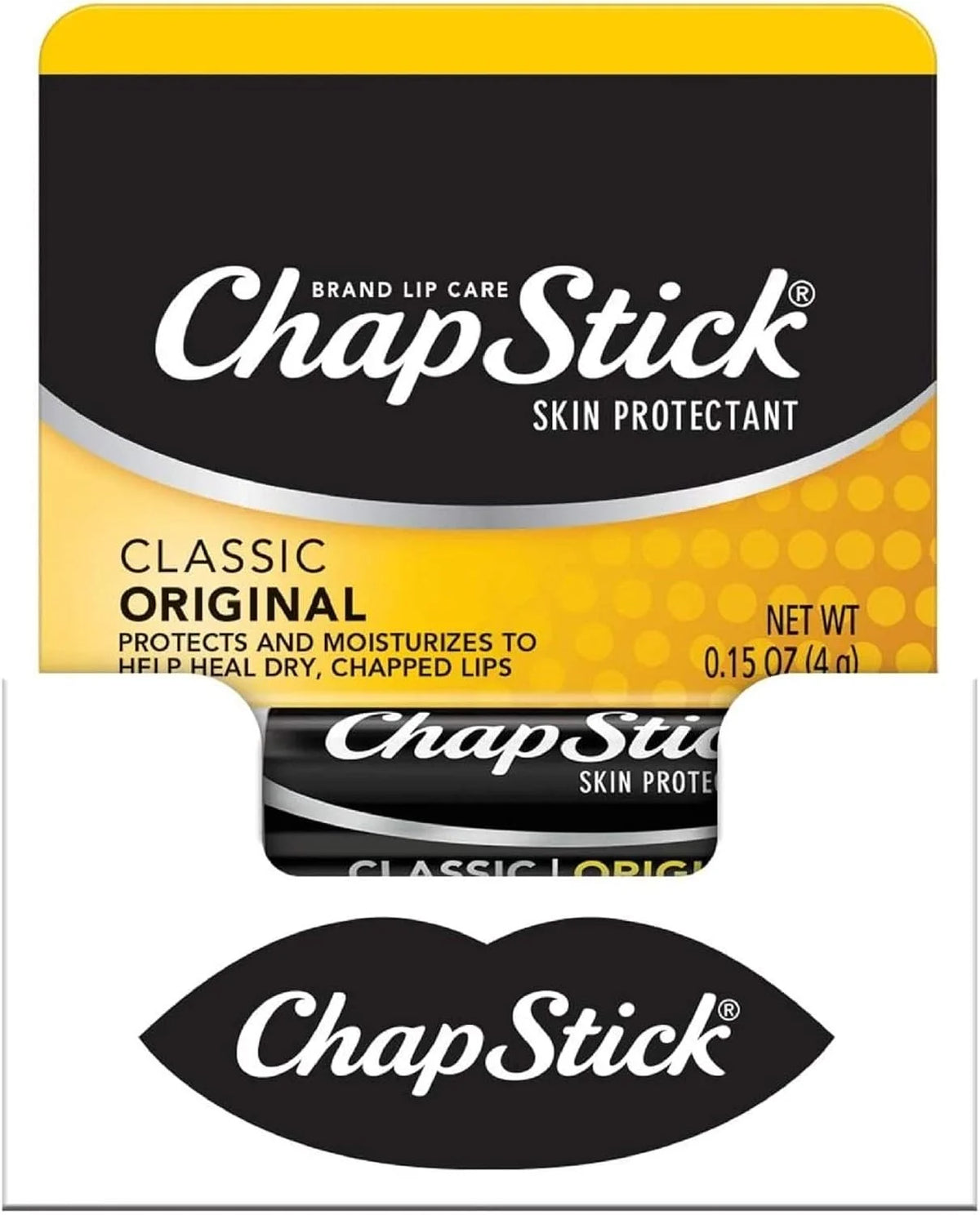 ChapStick Classic (1 Box of 12 Sticks, 12 Total Sticks, Original Flavor) Skin Protectant Flavored Lip Balm Tube, 0.15 Ounce Each, 12 Count (Pack of 1)