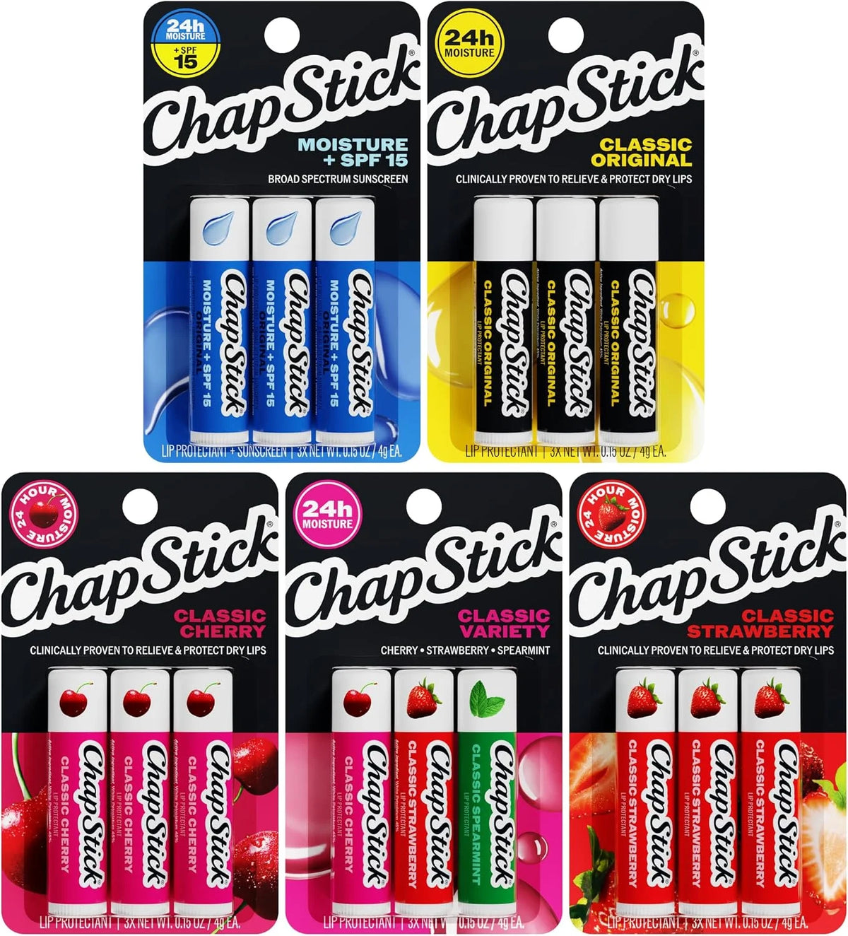 ChapStick Classic Collection Flavored Lip Balm Bulk Variety Pack, 15-Pack