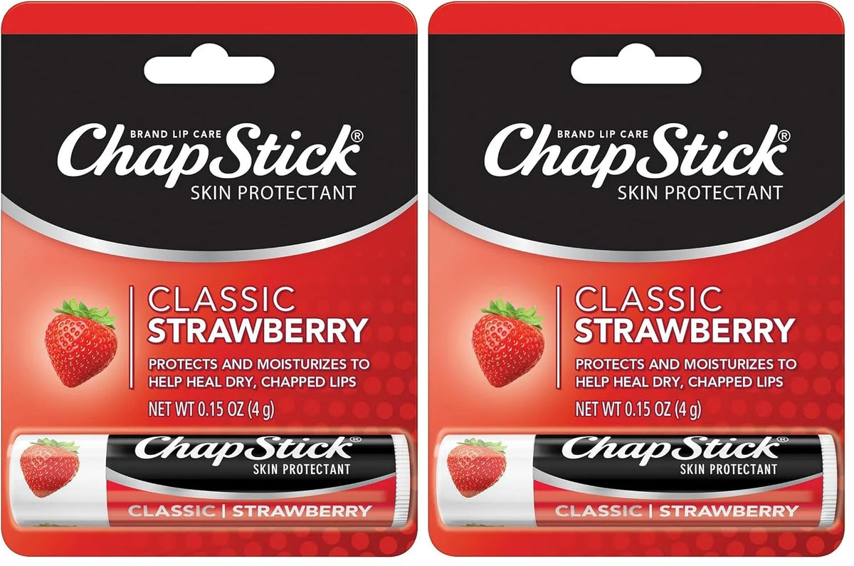 ChapStick Classic Strawberry Lip Balm Tube, Lip Care and Lip Moisturizer - 0.15 Oz (Pack of 2)