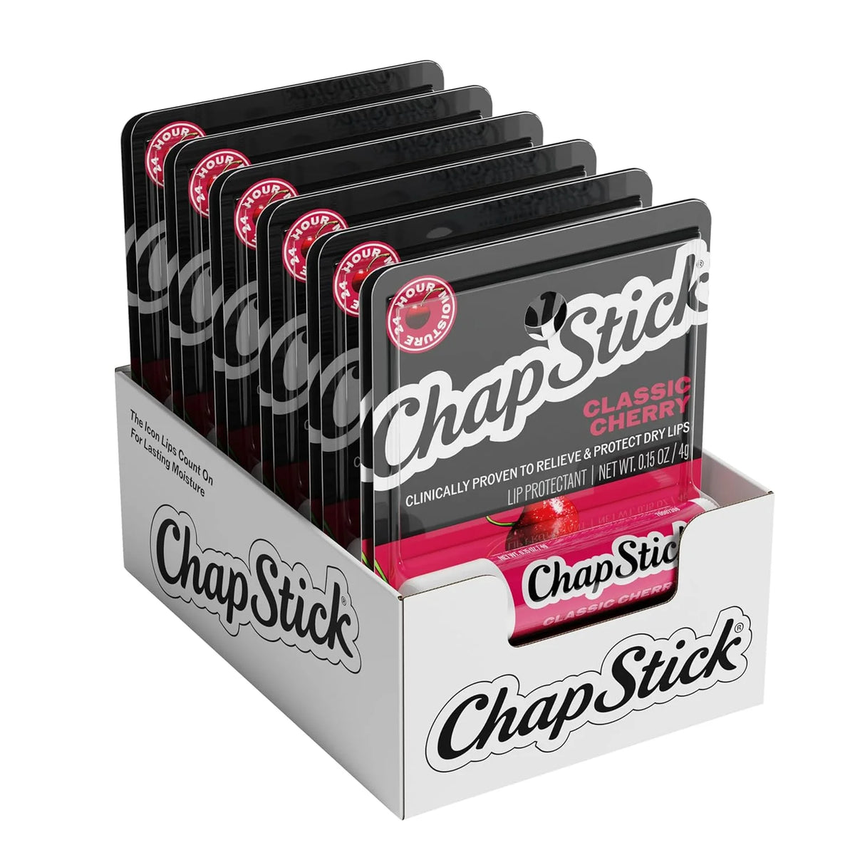ChapStick Classic Cherry Flavored Lip Balm with 24 Hour Moisture, 12-Pack