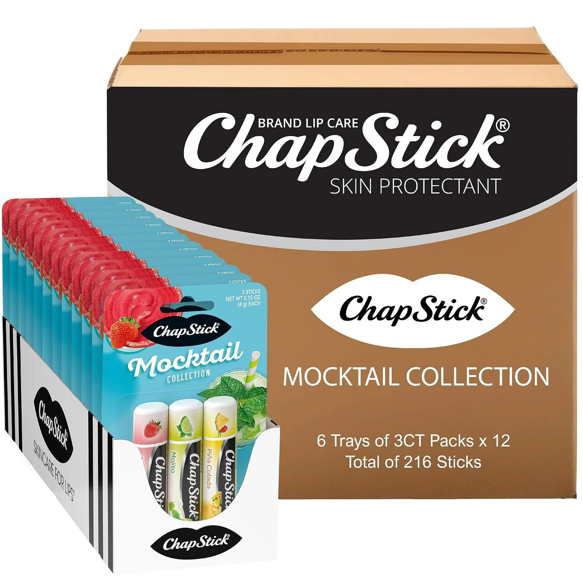 ChapStick Bulk Lip Balm Mocktail Collection, Lip Care Tubes, 0.45 oz, 216ct case