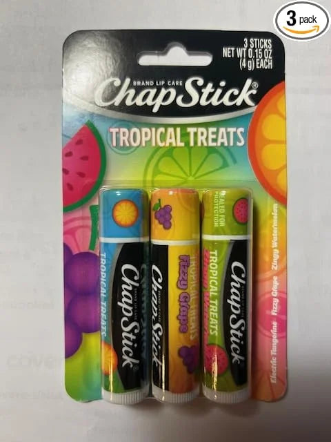 Chapstick Tropical Treats 3ct: Zingy Watermelon, Electric Tangerine & Fizzy Grape