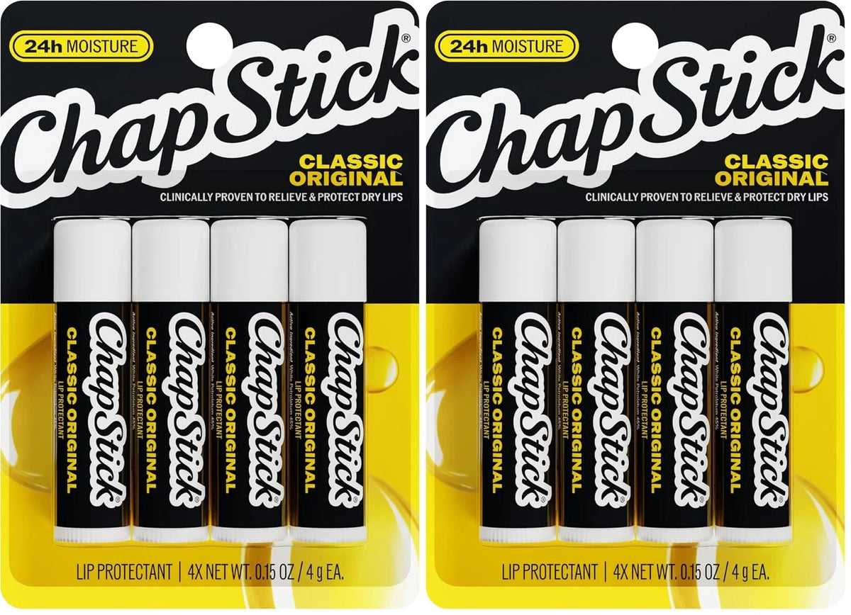 ChapStick Classic Original, Lip Protectant, 4-Count Pack, 0.15 oz Each (Pack of 2)
