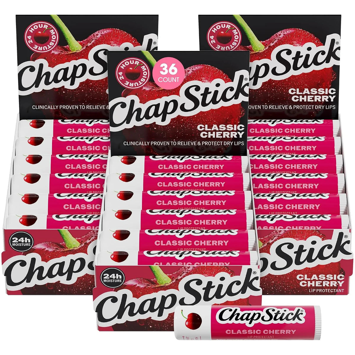 ChapStick Classic Cherry Lip Balm, Bulk 36-Pack