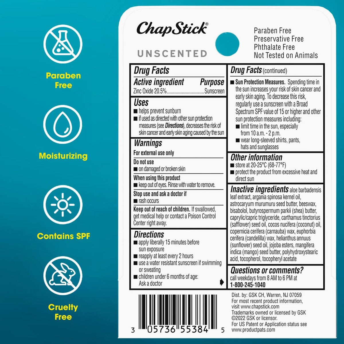 ChapStick Lip Sunscreen Active 2-in-1 Unscented Lip Balm with SPF 25, 0.15 Oz Ea