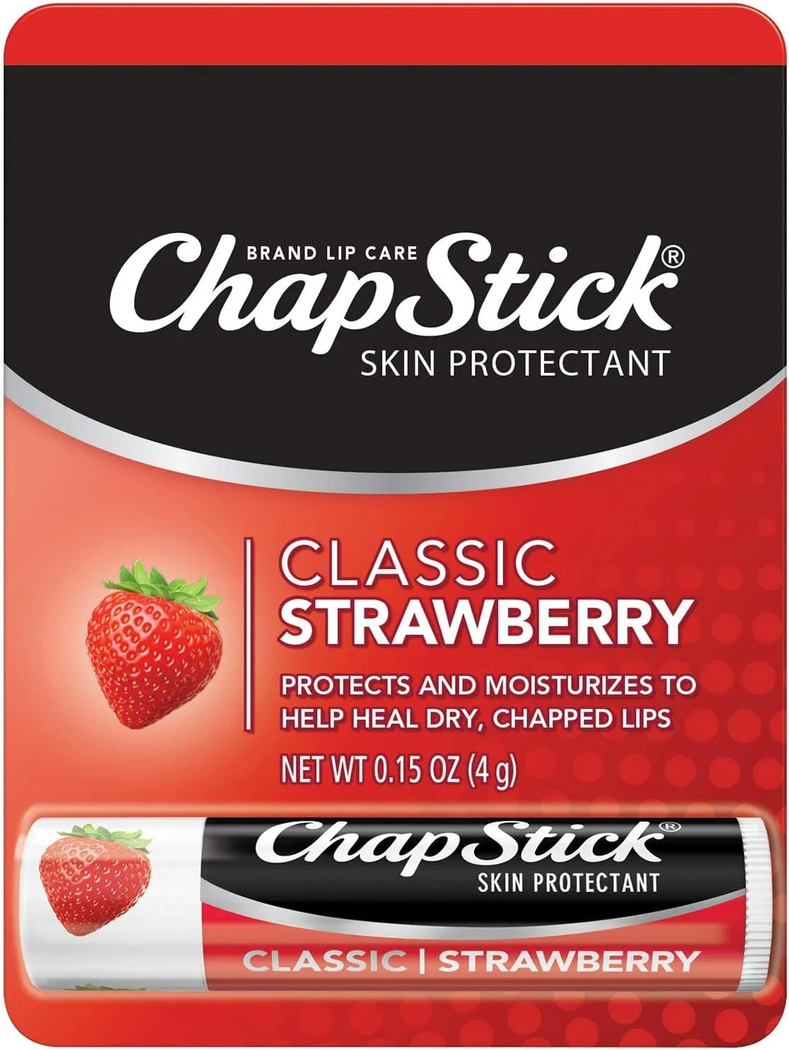 ChapStick Classic, Strawberry Flavor, 0.15 oz (Pack of 4)