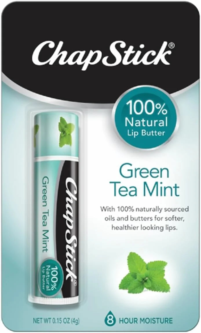 ChapStick Green Tea Mint 100 Percent Natural Ingredients Lip Butter, Moisturizing Lip Balm - 0.15 Oz