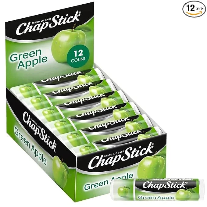 ChapStick Lip Moisturizer, Green Apple, 12-Pack Limited Edition Bulk Lip Balm, Sweet & Aromatic, 0.15 Oz Ea