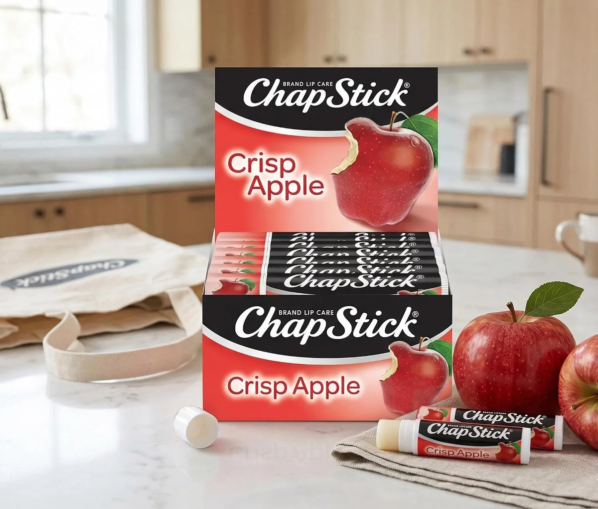 ChapStick Lip Moisturizer, Crisp Apple, 12-Pack Limited Edition Bulk Lip Balm, Sweet & Aromatic, 0.15 Oz Ea