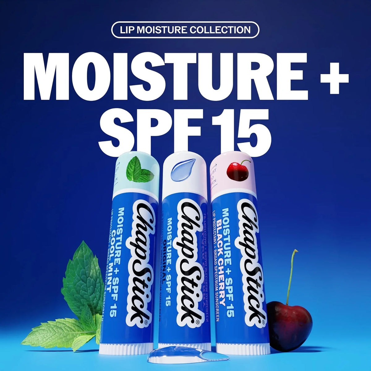 ChapStick Moisturizer 2-in-1 Lipcare SPF 15, Original, Black Cherry, Cool Mint, 3-Pack – Sunscreen Lip Balm with Aloe Vera and Vitamin E, 0.15 Oz Ea