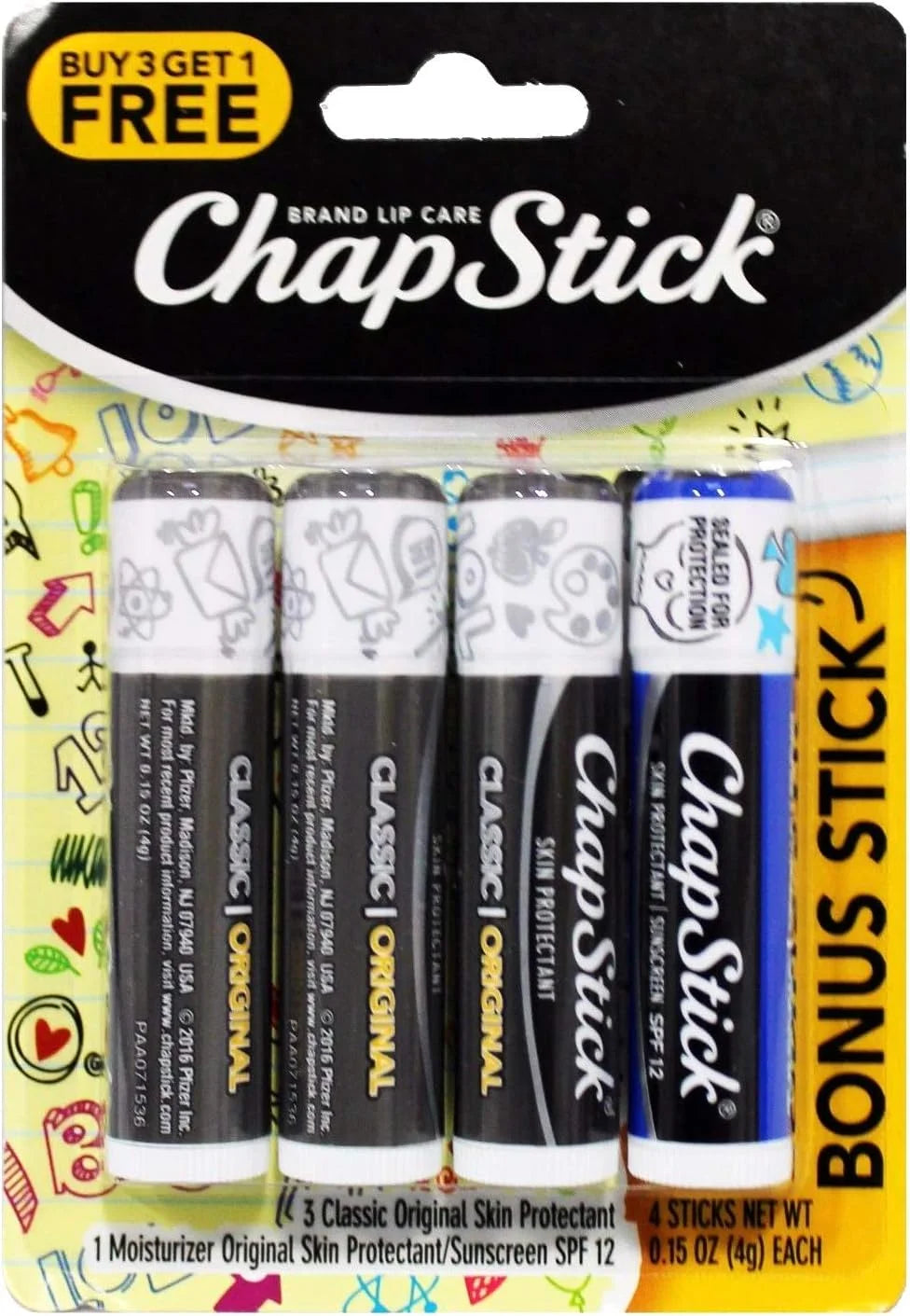 ChapStick 3 Classic Original Skin Protectant + 1 Moisturizer Original Skin Protectant/Sunscreen