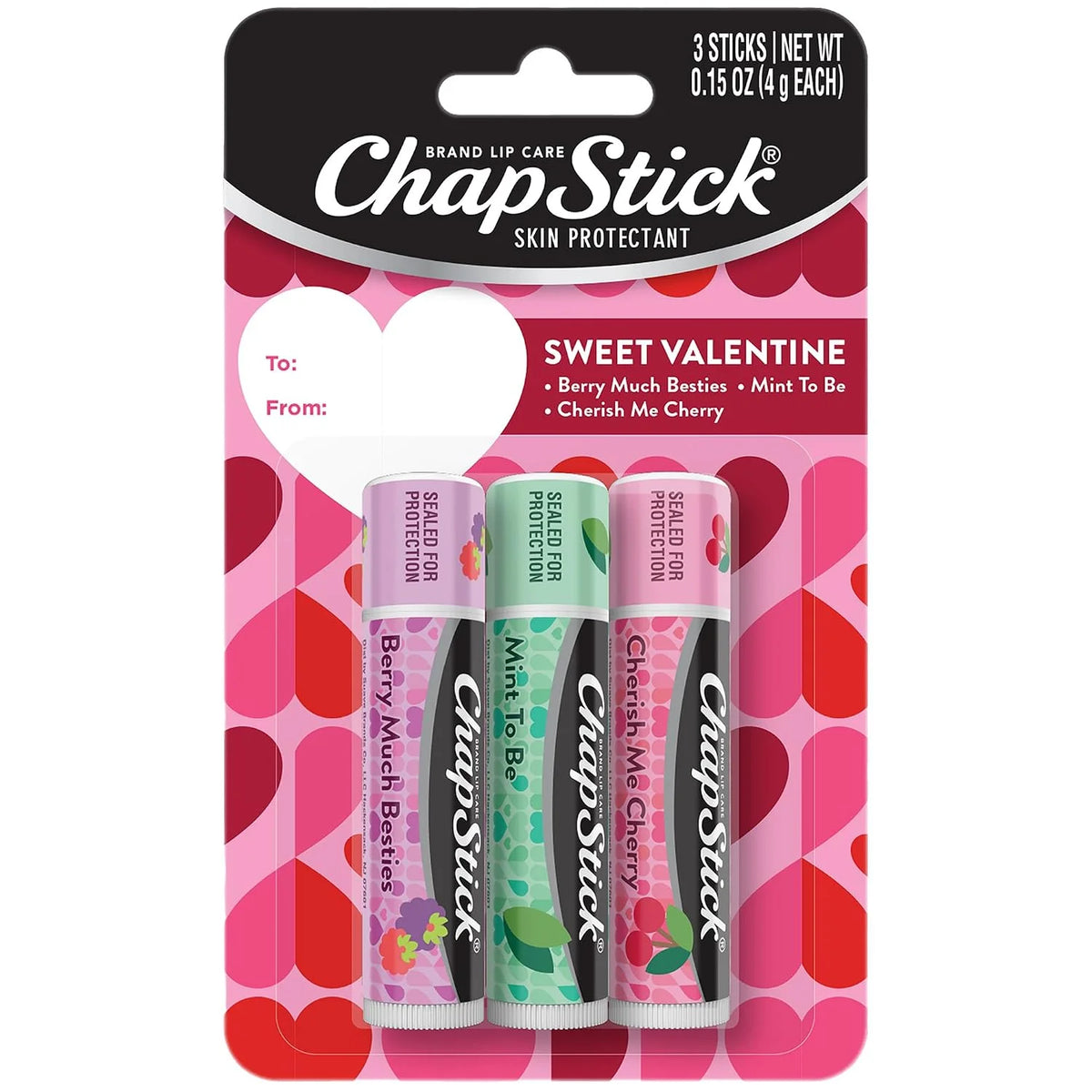 ChapStick Lip Balm Set, Sweet Valentine Variety 3-Pack – Berry Much Besties, Mint To Be, and Cherish Me Cherry Lip Care for Kissable Lips, Valentine’s Day Gifts, 0.15 Ea