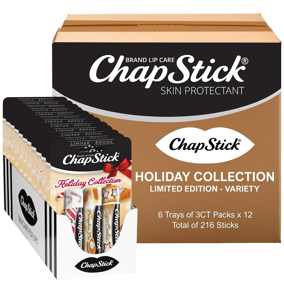 ChapStick Bulk Lip Balm, Holiday Collection, Lip Care Tubes, 0.45 oz, 216 ct case