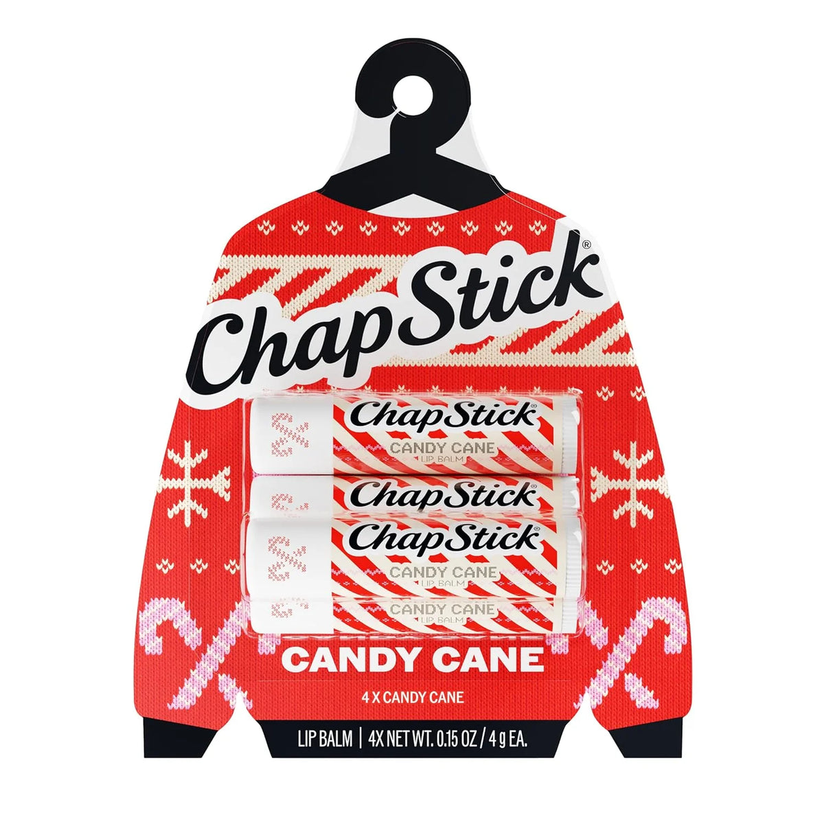 ChapStick Candy Cane Flavored Lip Balm Sticks, Holiday Gift Set, 4-Pack