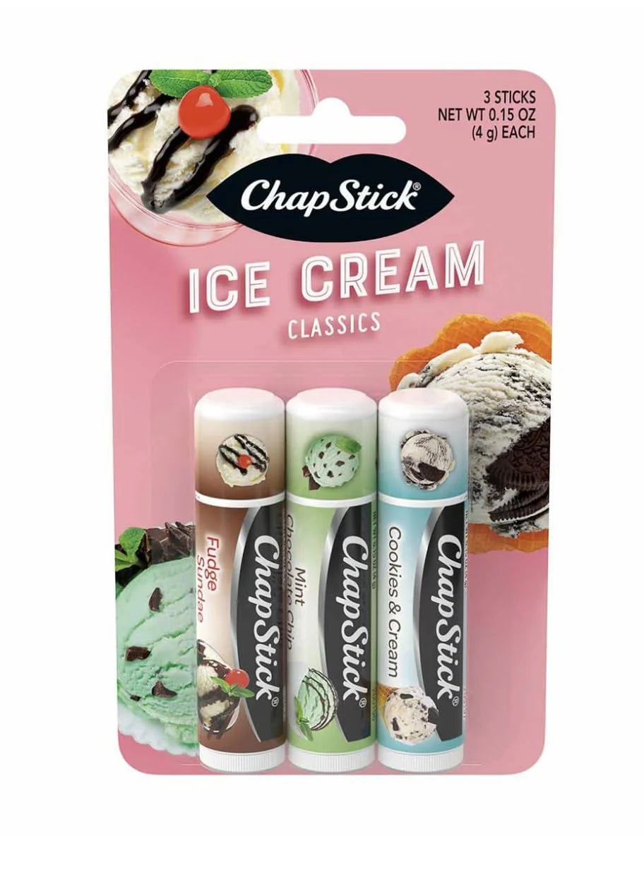 ChapStick Lip Moisturizer, Ice Cream 0.15 Oz Each 3 Sticks