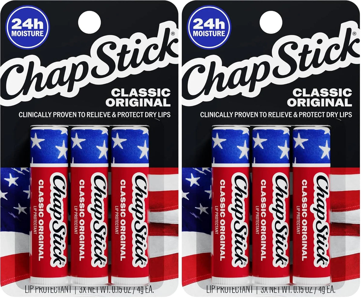 ChapStick Lip Balm, Classic Original Americana 3-Count, Lip Moisturizer for Dry Lips, 0.15 Oz Ea (Pack of 2)