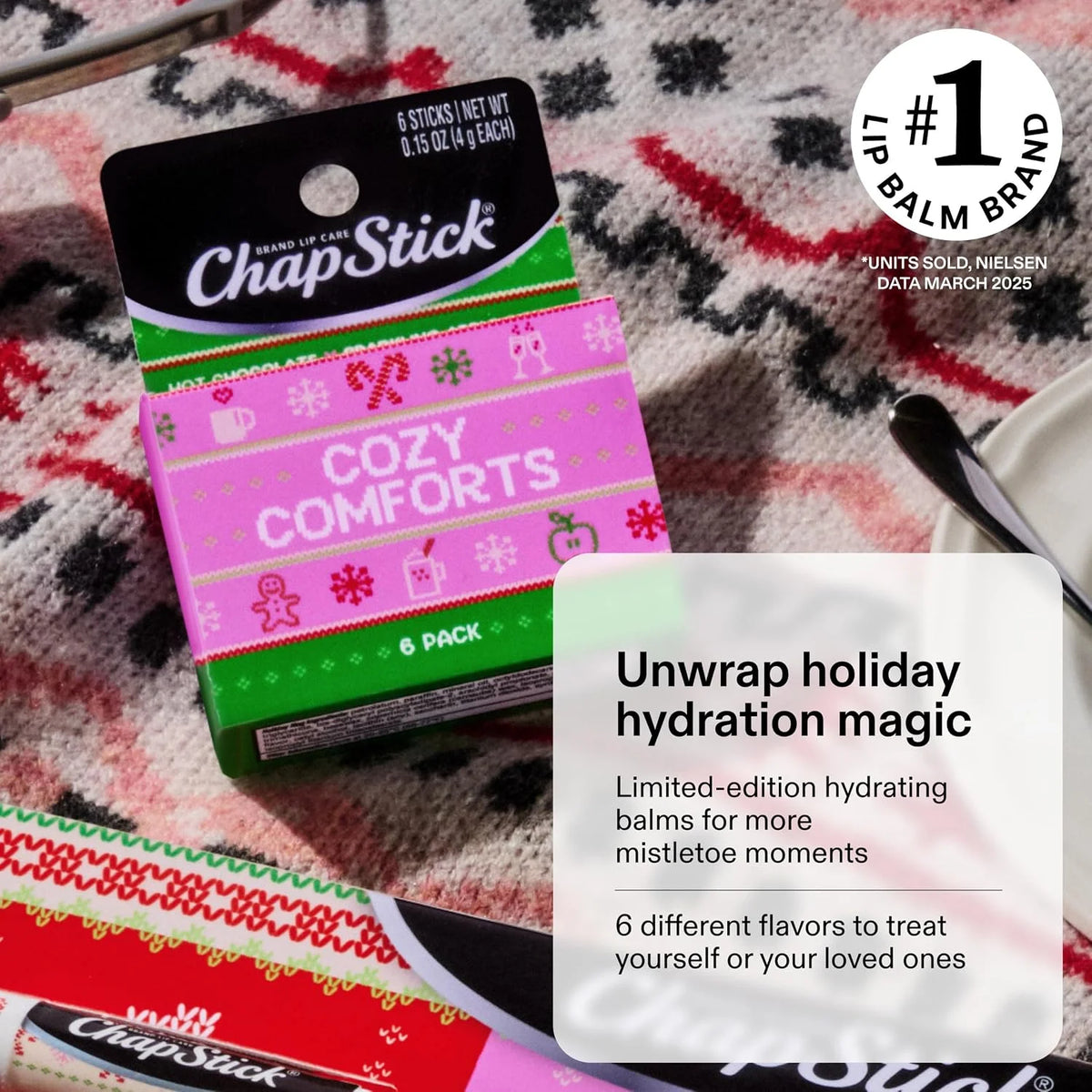 ChapStick Stocking Stuffers Cozy Comforts Lip Balm Holiday Gift Set, Moisturizing Daily Lip Care For Dry, Chapped Lips, Soothing Hydration, Limited Edition Cozy Flavors, 12 Pack Variety, 0.15 OZ EA