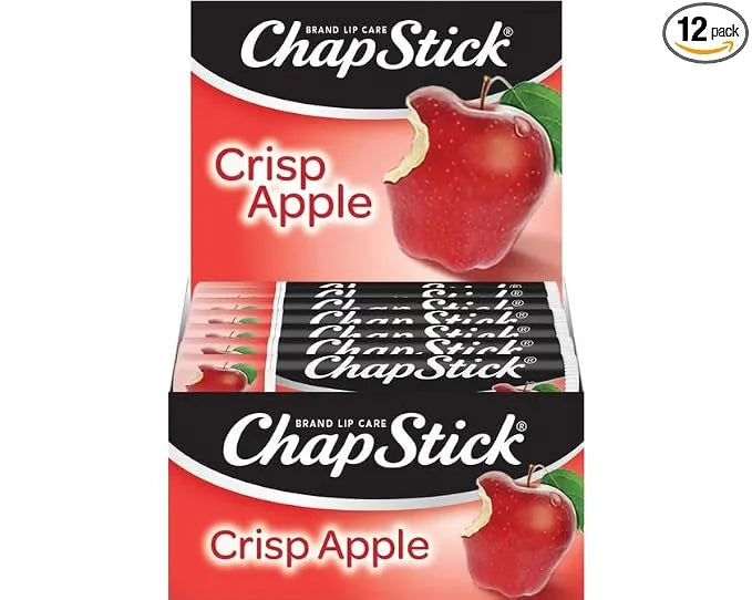 ChapStick Lip Moisturizer, Crisp Apple, 12-Pack Limited Edition Bulk Lip Balm, Sweet & Aromatic, 0.15 Oz Ea