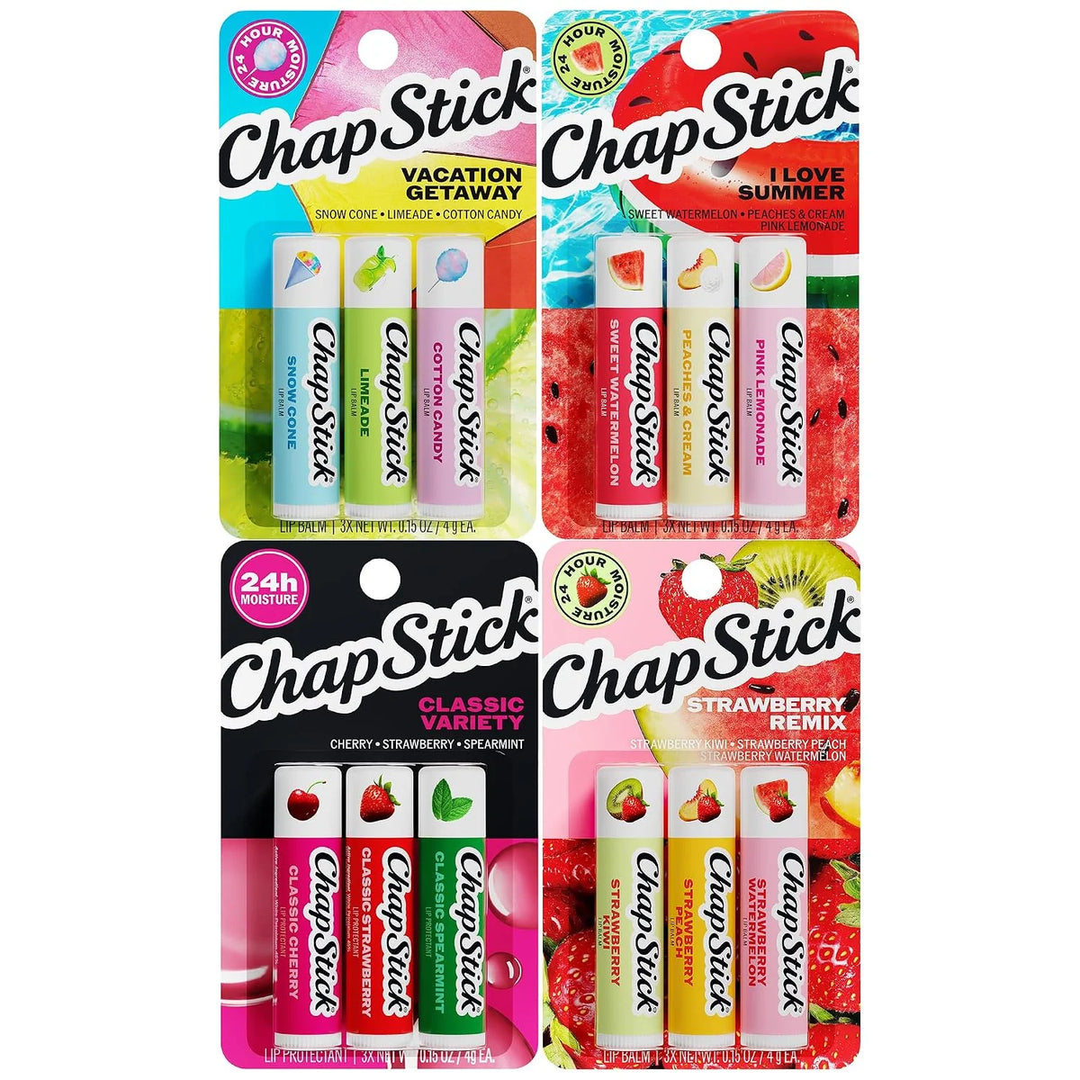 ChapStick Flavored Lip Balm 3-Packs (4 Sets, 12 Sticks Total), 0.15 Oz Ea