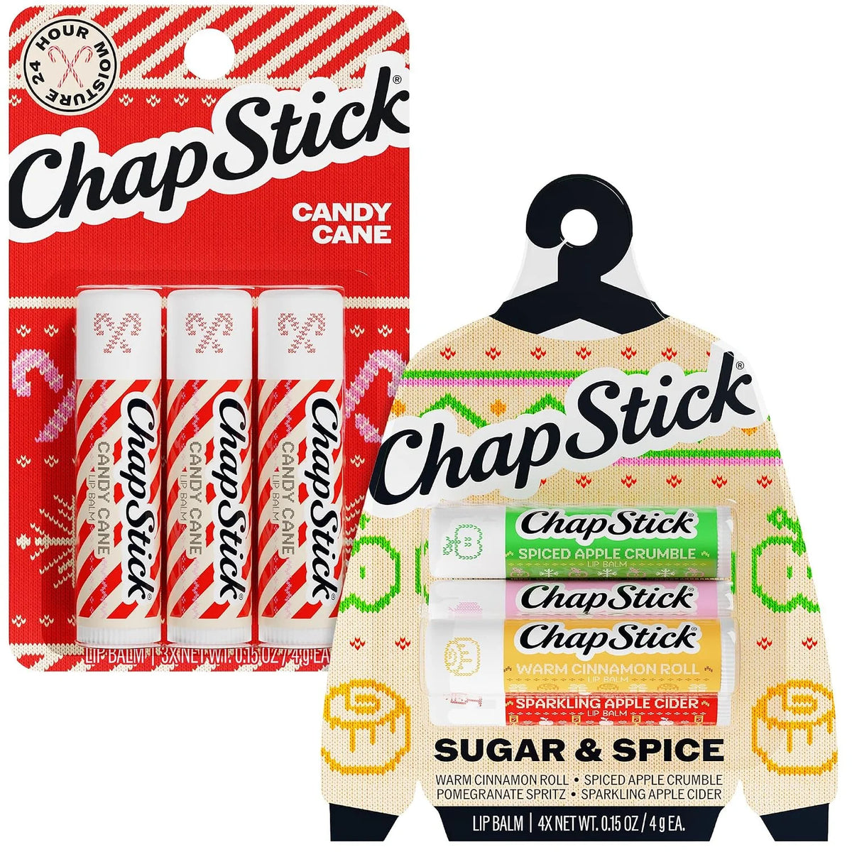 ChapStick Lip Balm, Holiday Variety Packs (7 Sticks) – Candy Cane, Toasty Treats Flavored Lip Moisturizers, Stocking Stuffers, Gifts, Christmas Ornament, 0.15 Oz Ea