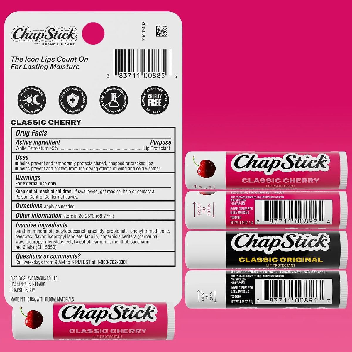 ChapStick Classic Lip Balm Set, Original + Cherry, 0.15 Oz Ea
