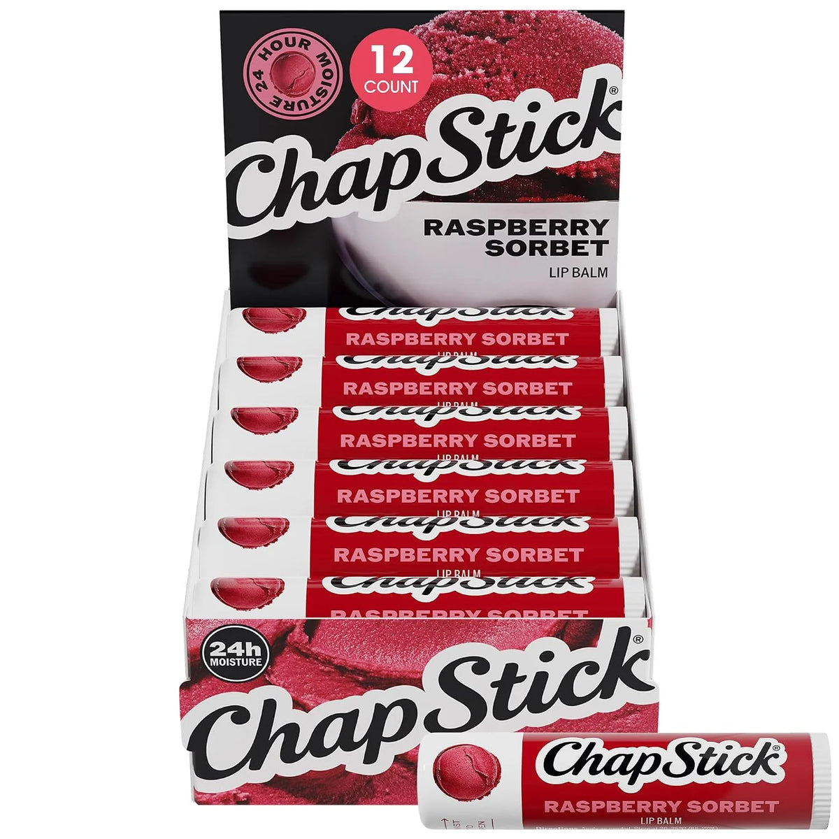 ChapStick Raspberry Sorbet Lip Balm, Bulk 12-Pack